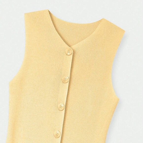 Yellow Casual Women's knit button  detailed Pullover mini dress - Picture 11 of 11